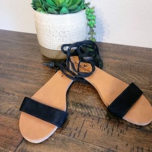 American Eagle Black Faux Suede wrap tie sandles